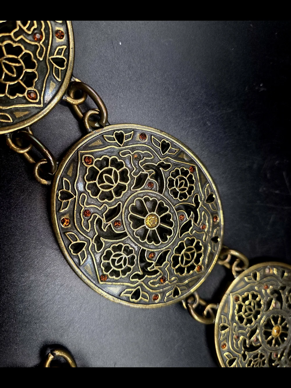 Chico's Gold-Tone Filigree Medallion Chain Belt